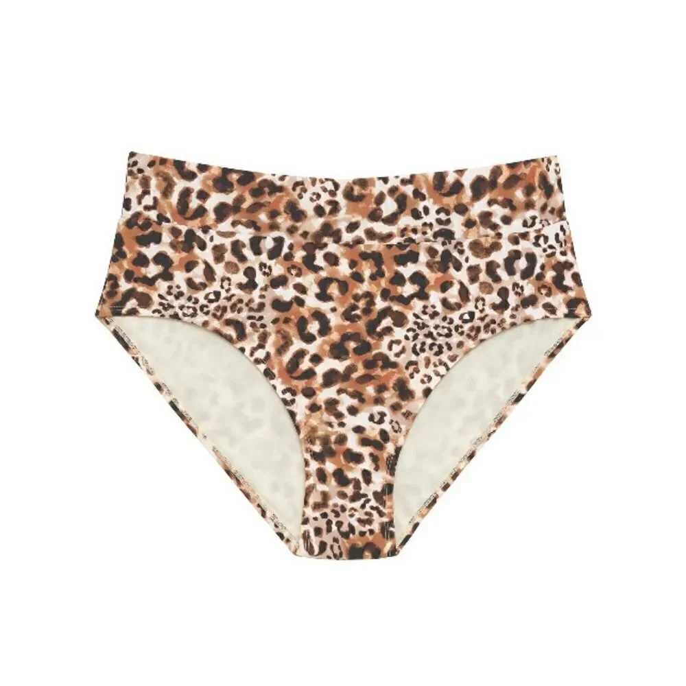 Leopard Print Knit Tankini Top & High Waist Bikini Bottoms Swimsuit Size 3X